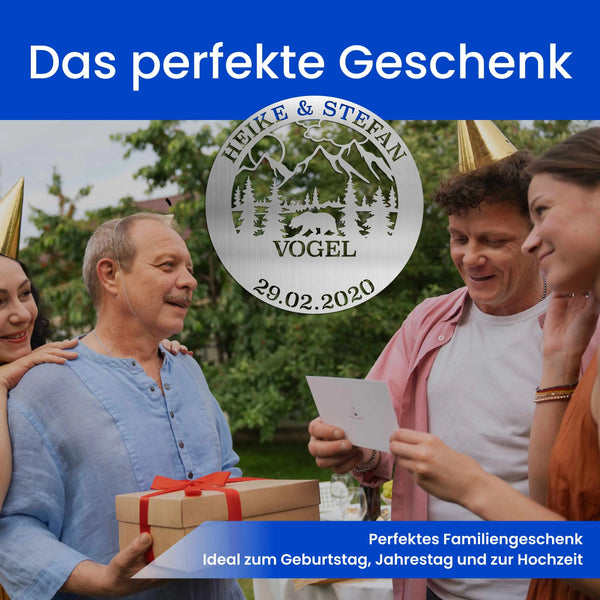 Familienschild Berge - Baum Schild