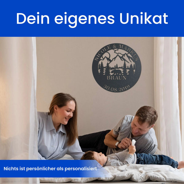 Familienschild Berge - Baum Schild