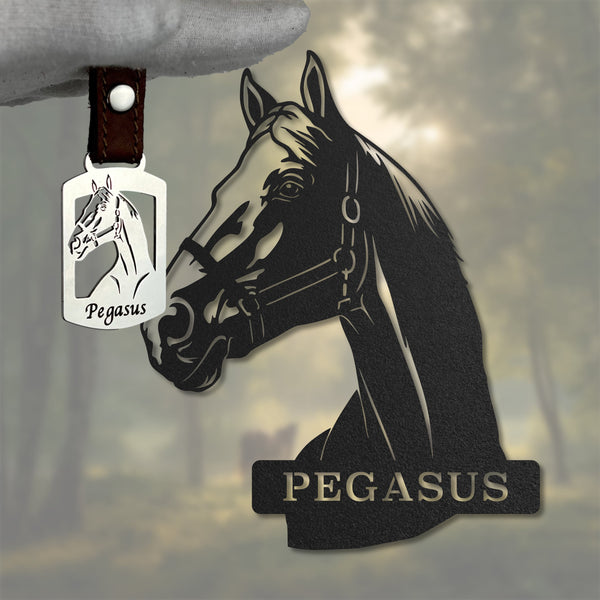 Ensemble portrait de cheval (plaque et pendentif)